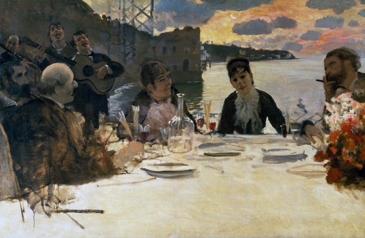 Almoço em Posillipo, c.1879 (óleo sobre tela) de Giuseppe or Joseph de Nittis
