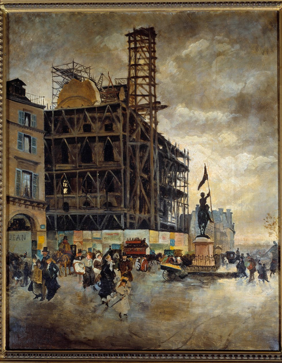 Construção da Place de pyramides do pavilhão de Marsan (Paris) em 1880. Pintura de Guiseppe Nittis (1846-1884) Ec. Ital de Giuseppe or Joseph de Nittis