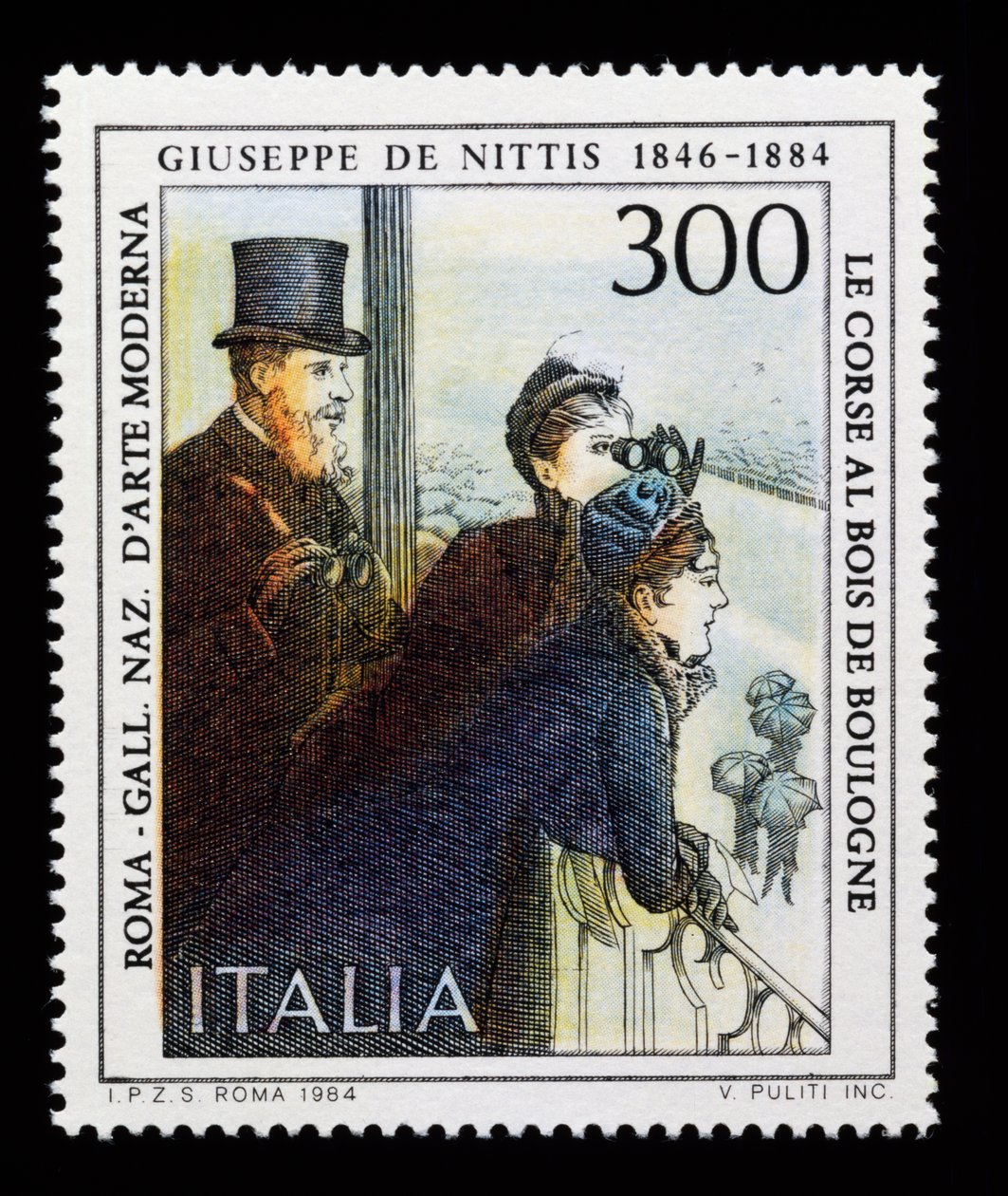 Selo postal da série de arte italiana em homenagem a Giuseppe de Nittis (1846-1884), selo de 300 litros de Giuseppe or Joseph de Nittis