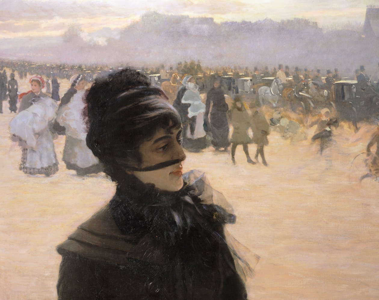 Regresso do Bois de Boulogne, Lady with a Dog, de Giuseppe de Nittis, detalhe de Giuseppe or Joseph de Nittis