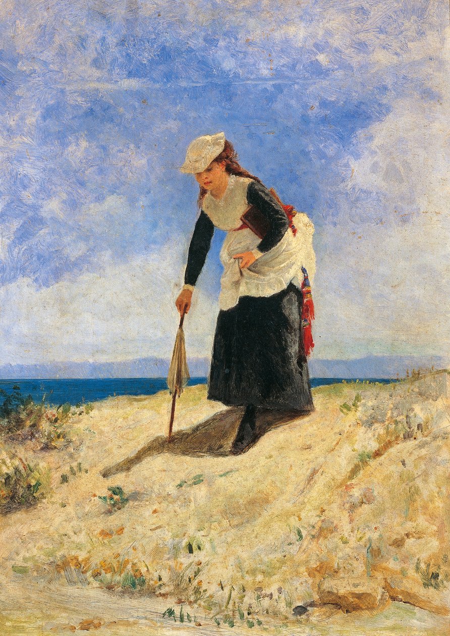 Mulher na areia, cerca de 1875, de Giuseppe de Nittis (1846-1884), óleo sobre tela, 35x26 cm de Giuseppe or Joseph de Nittis