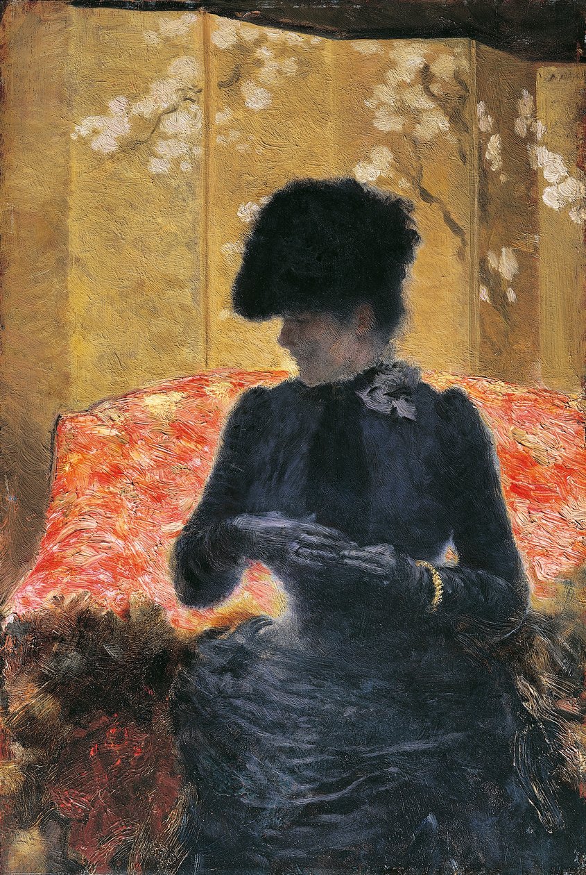 Mulher no sofá vermelho de Giuseppe or Joseph de Nittis