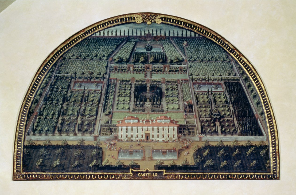 Villa di Castello de uma série de lunettes retratando vistas das villas Medici, 1599 (têmpera no painel) de Giusto Utens