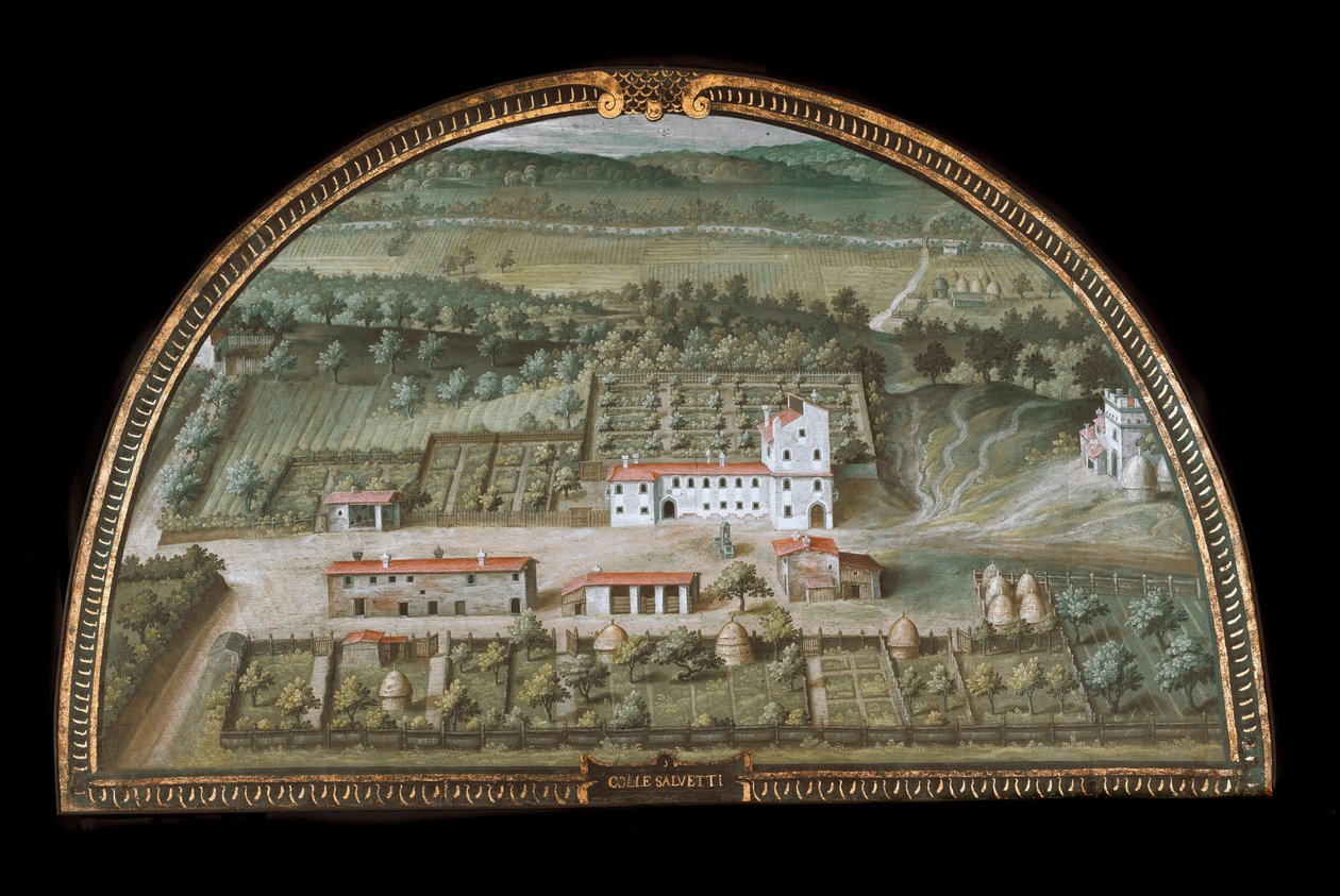 Vista da Villa di Colle Salvetti perto de Livorno, Itália (Tempera de Giusto Utens