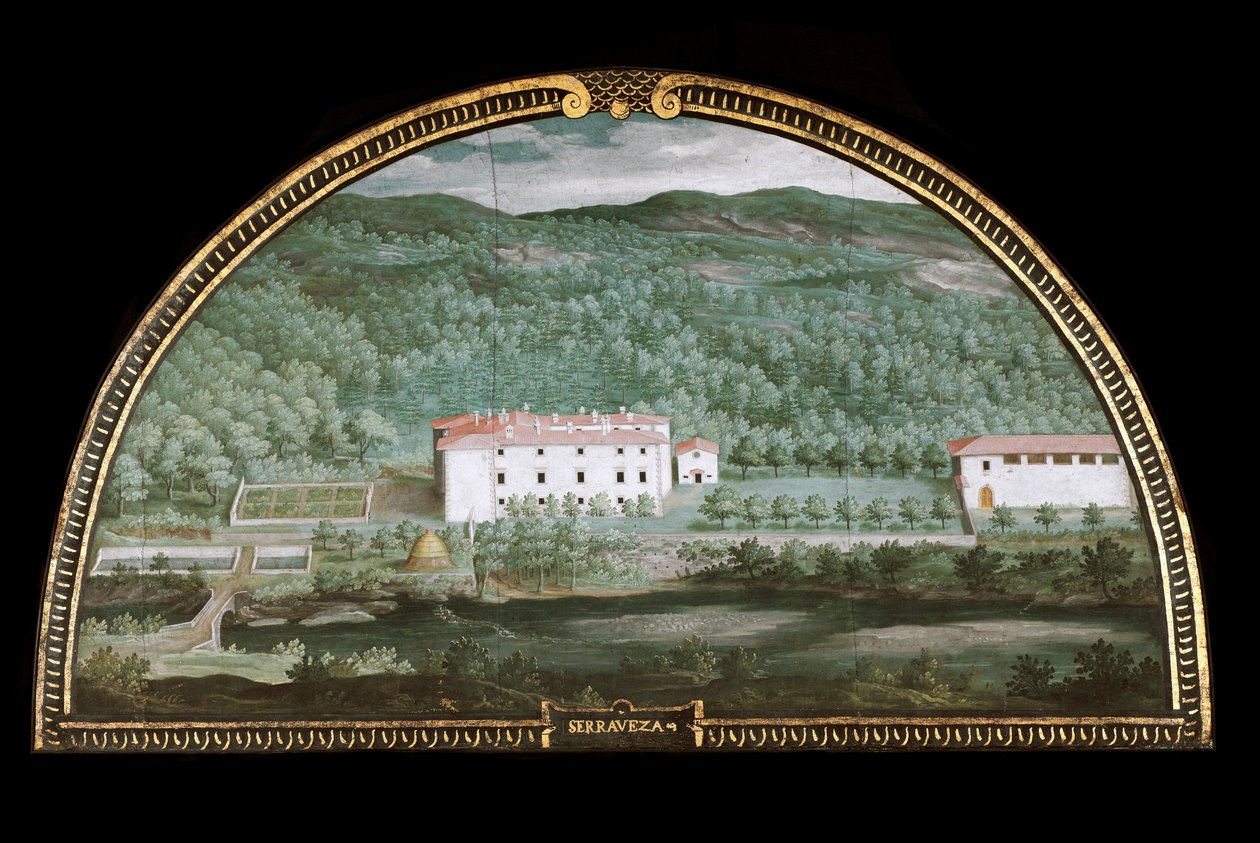 Vista da Villa di Seravezza perto de Massa Carrara, Itália (Tempera de Giusto Utens