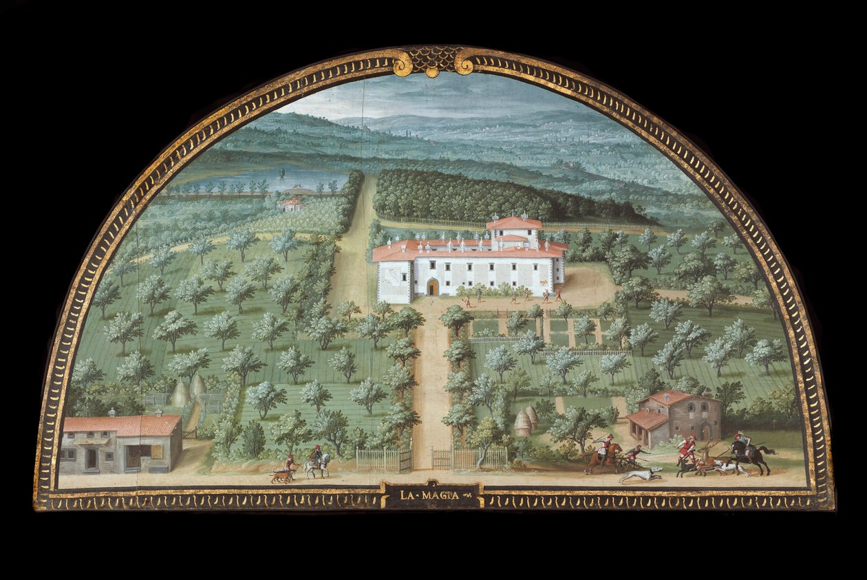 Vista de Villa la Magia perto de Pistoia, Itália (Tempera de Giusto Utens