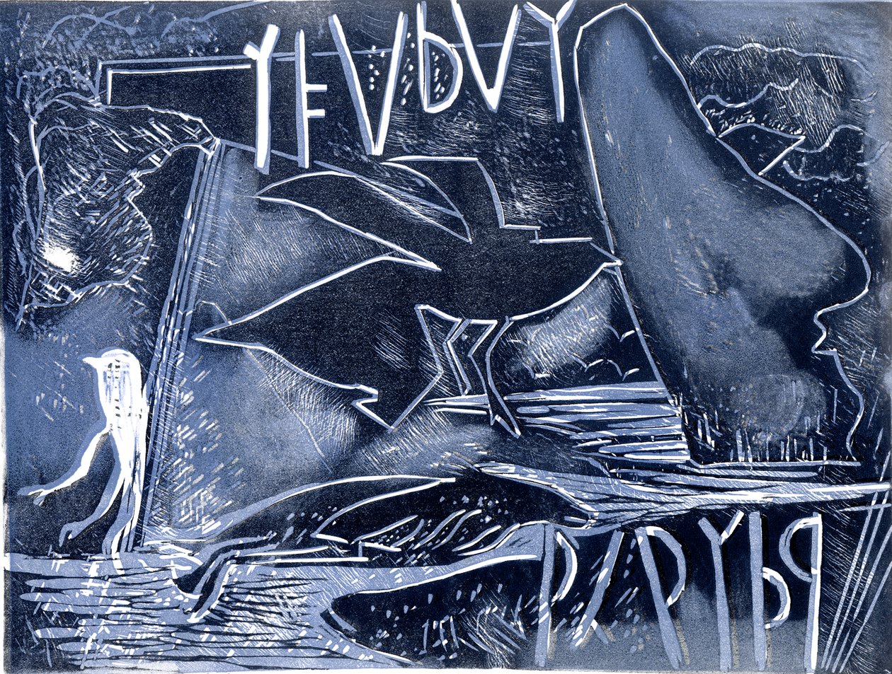 Ao longo dos anos (linogravura) de Gloria Wallington