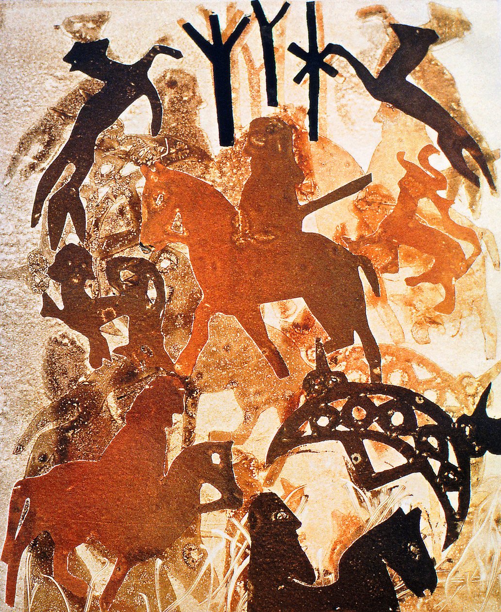 Símbolos e Runas, 2000 (monoprint) de Gloria Wallington
