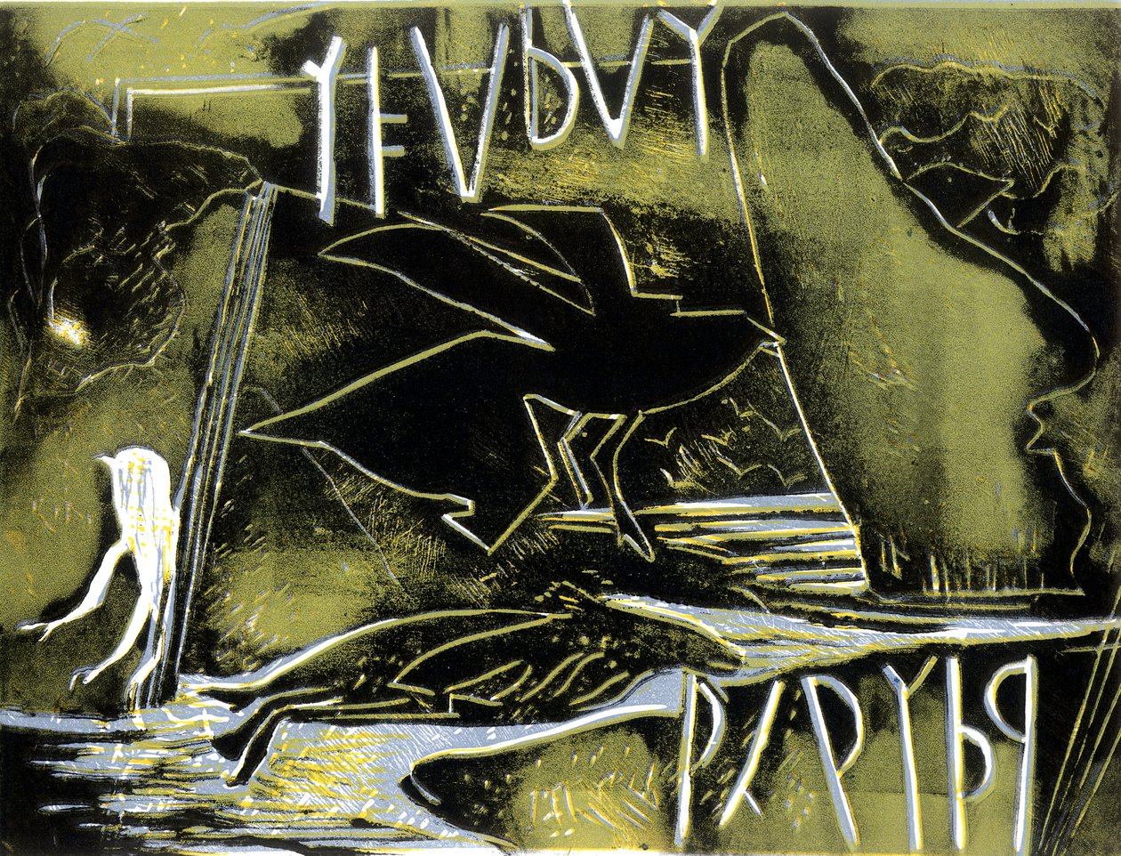 Os Séculos em Mudança (linogravura) de Gloria Wallington