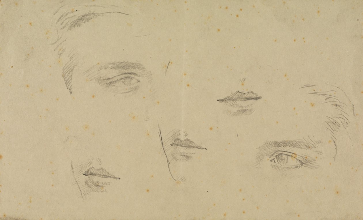 Estudos de olhos e bocas, página de um caderno de rascunhos de Glyn Warren Philpot