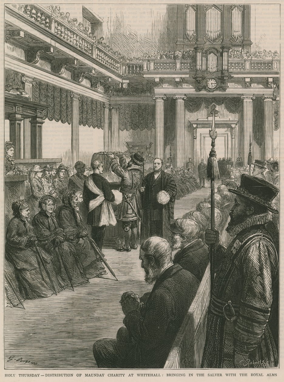 Distribuição da Caridade de Maunday em Whitehall (gravura) de Godefroy Durand