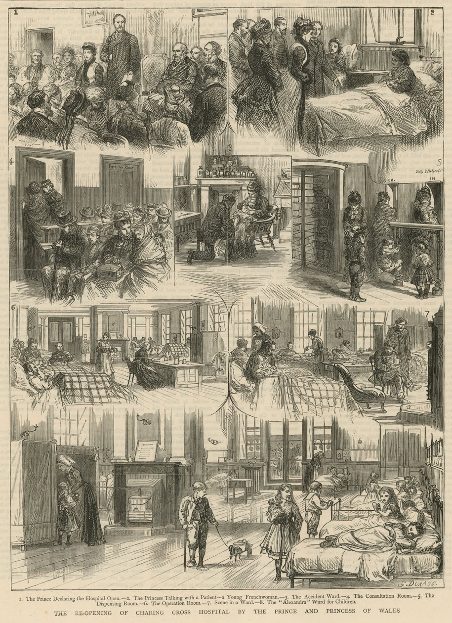 A reabertura do Hospital Charing Cross pelo Príncipe e pela Princesa de Gales (gravura) de Godefroy Durand