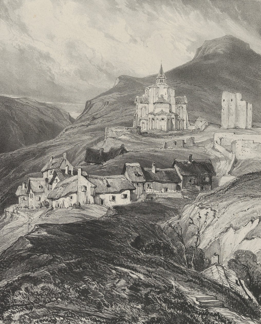 Abside exterior da igreja de Saint-Nectaire, 1831. de Godefroy Engelmann