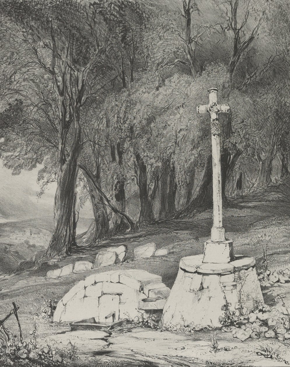 Cruz na estrada de Clermont para Royal, 1831. de Godefroy Engelmann