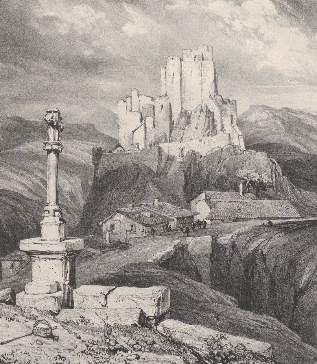 Ruínas do Château de Bouzols, perto de Le Puy en Velay, 1831. de Godefroy Engelmann