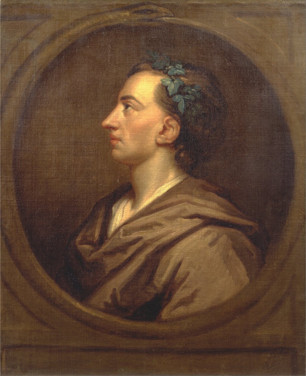 Alexander Pope perfil, coroado com hera de Godfrey Kneller