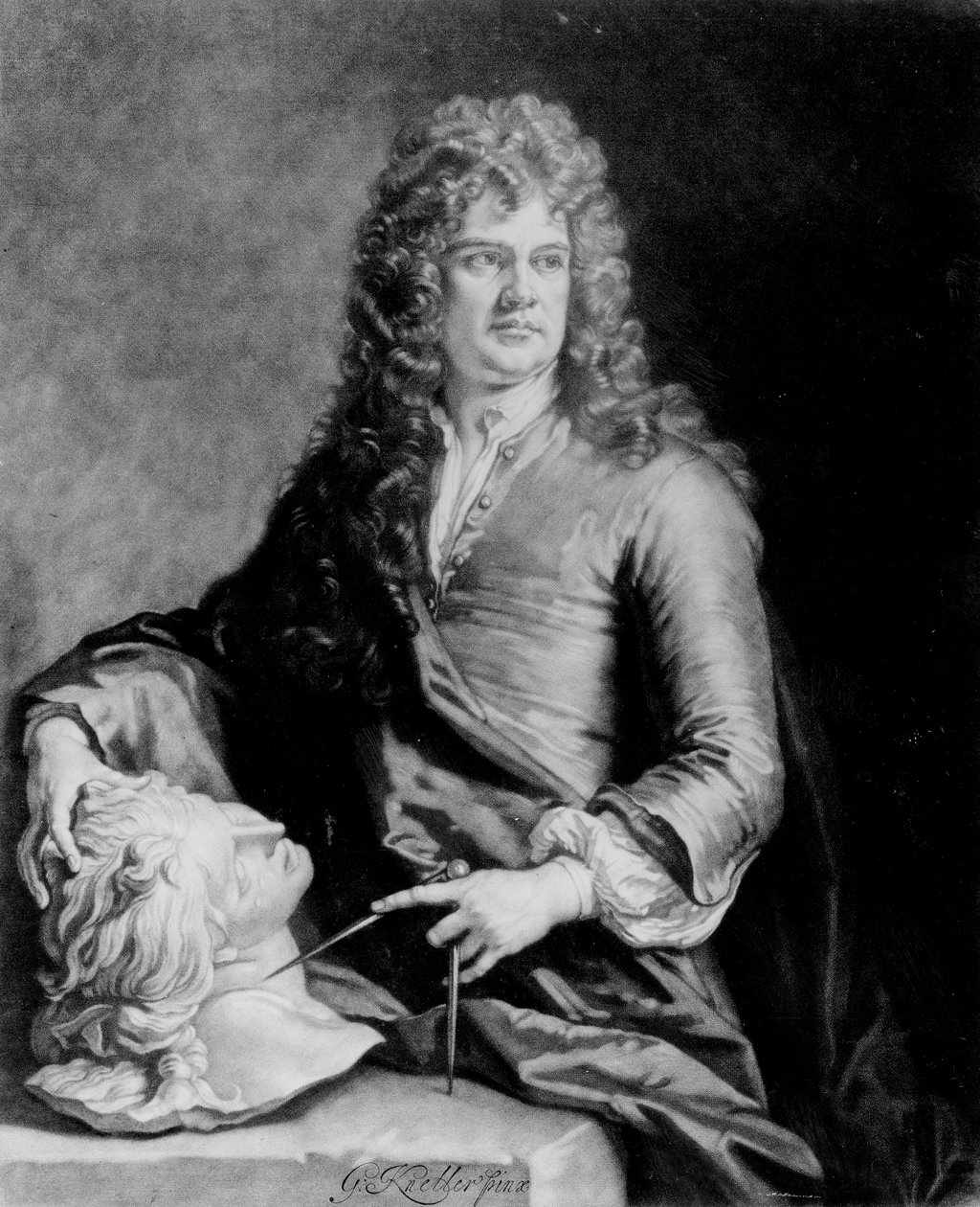 Grinling Gibbons (1648-1721), gravado por J. Smith de Godfrey Kneller