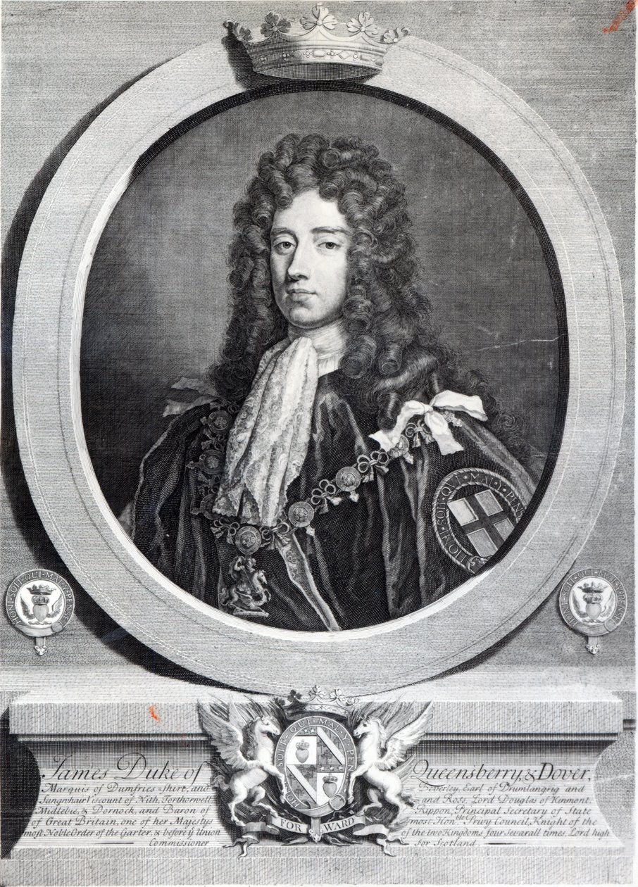 James Douglas, 2º Duque de Queensberry, gravado por Louis du Guernier II de Godfrey Kneller