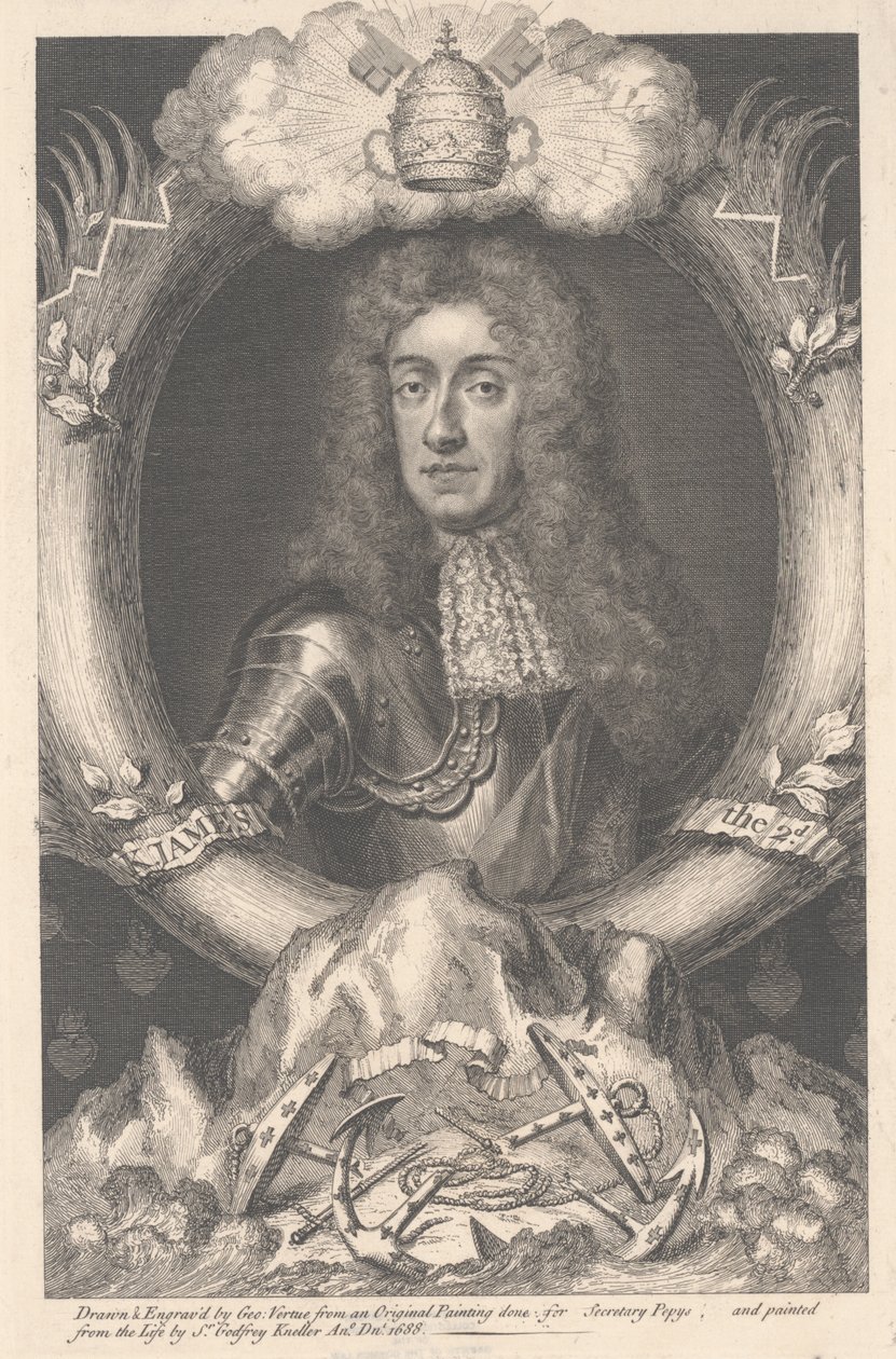 James II, gravado por George Vertue (1684-1756), 1688 de Godfrey Kneller