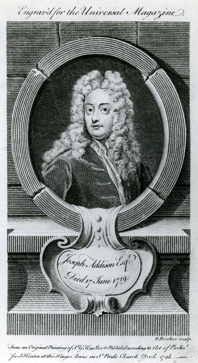 Joseph Addison, Esquire (1672-1719) Ilustração para a Revista Universal, 1748 de Godfrey Kneller