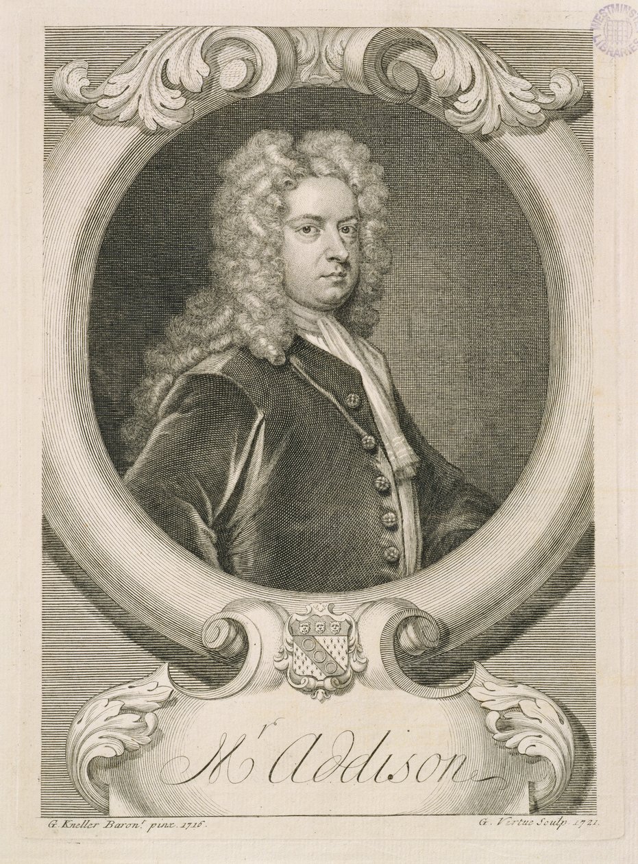 Sr. Addison, gravado por George Vertue (1684-1756), 1721 de Godfrey Kneller