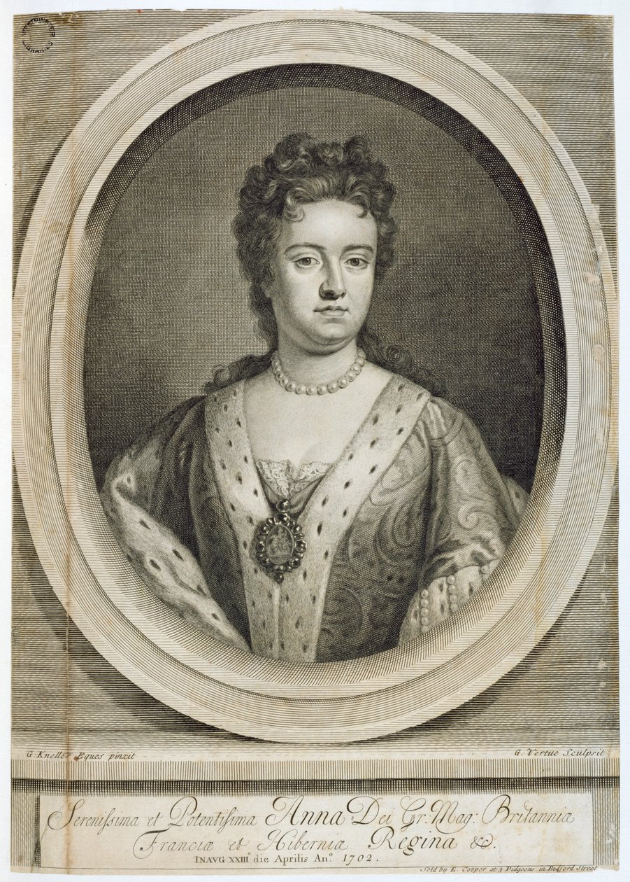 Rainha Ana (1665-1714), gravada por George Vertue (1684-1756), 1702 de Godfrey Kneller
