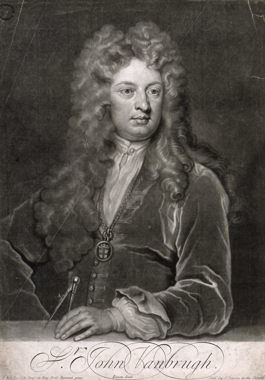 Sir John Vanbrugh (1664-1726), gravado por John Simon (c.1675-1751) de Godfrey Kneller