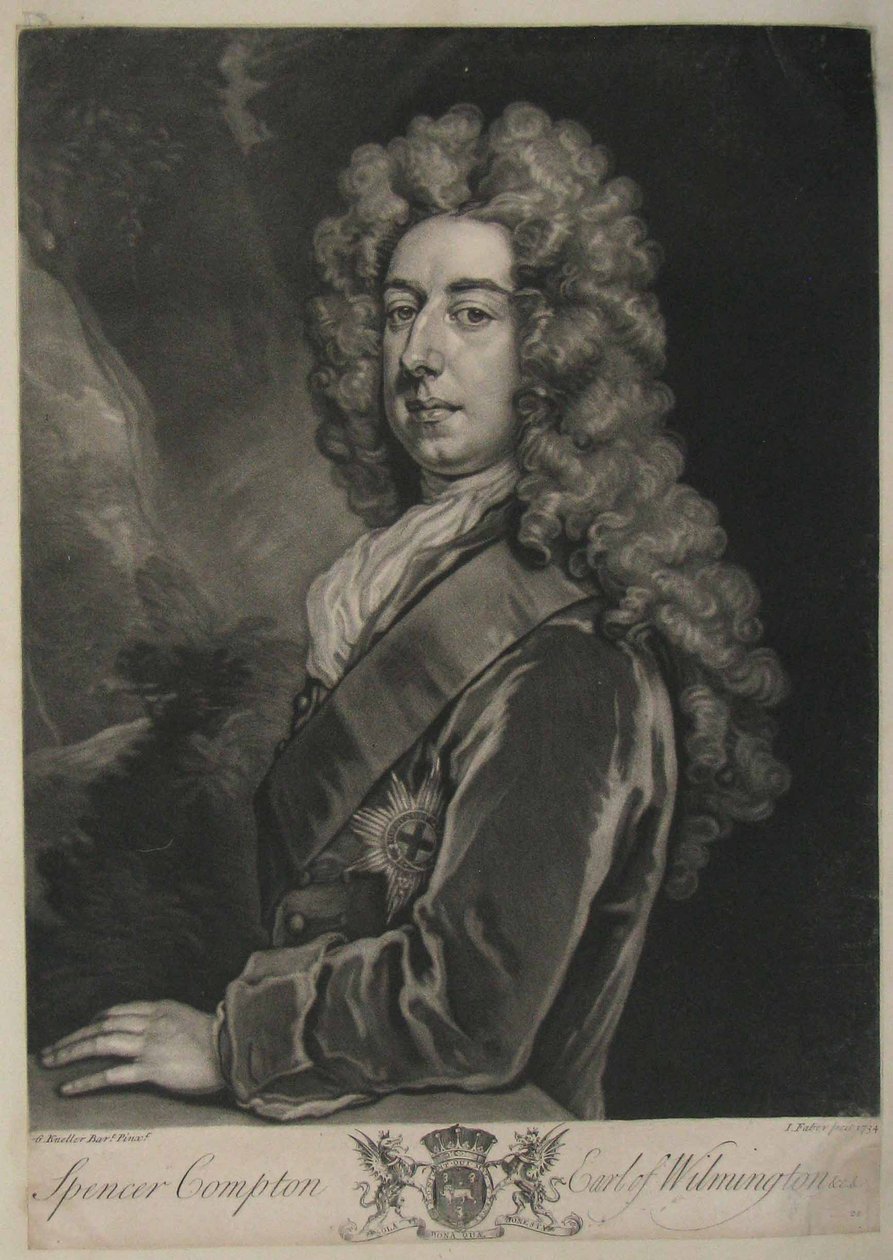 Spencer Compton, Conde de Wilmington, impresso por John Faber, 1734 (mezzotint) de Godfrey Kneller