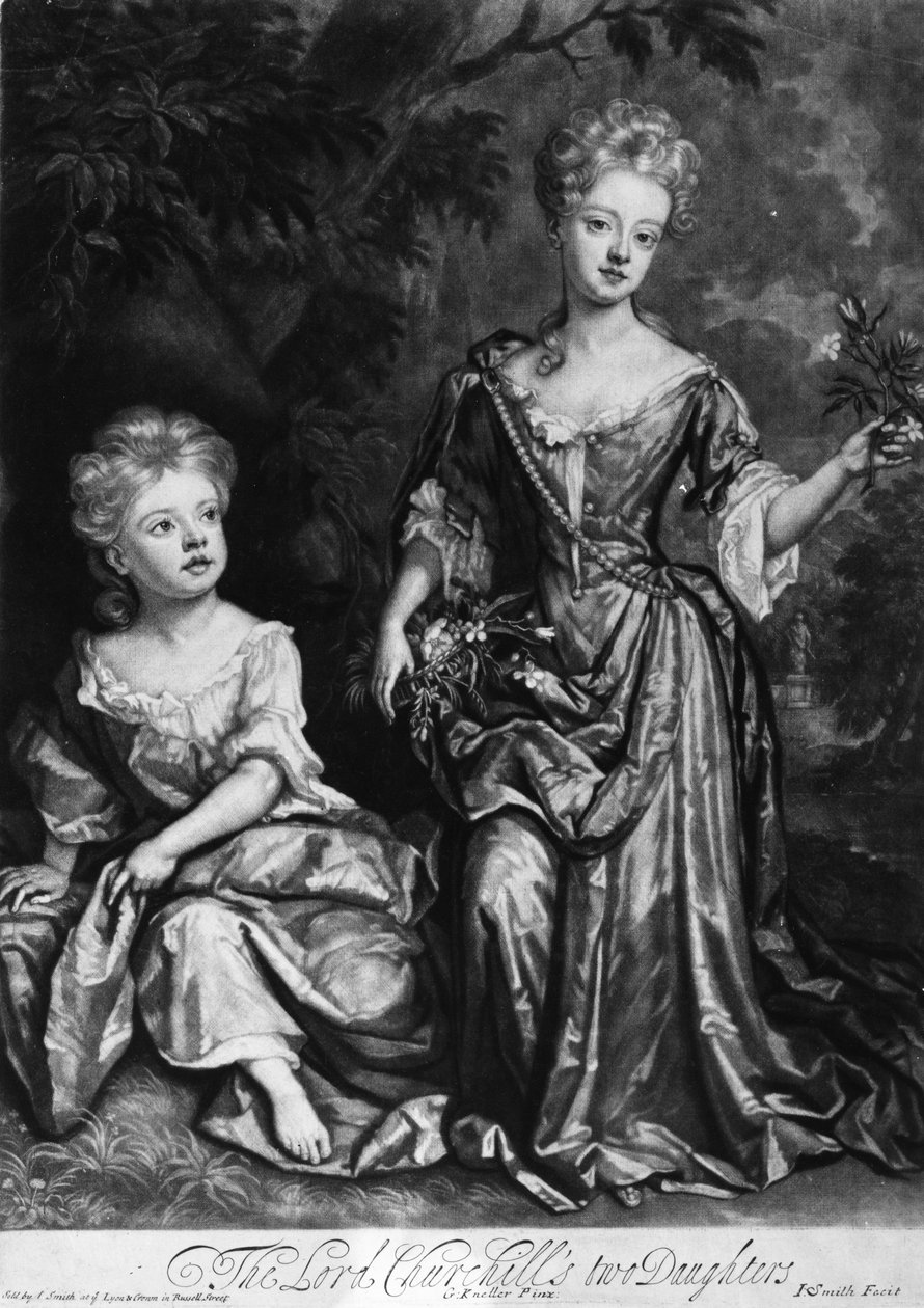 As duas Filhas de Lord Churchill, mezzotint de John Smith, c.1690 (mezzotint) de Godfrey Kneller