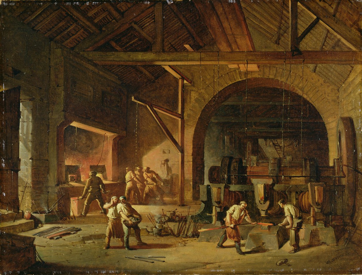 Interior de uma siderurgia, 1850 de Godfrey Sykes