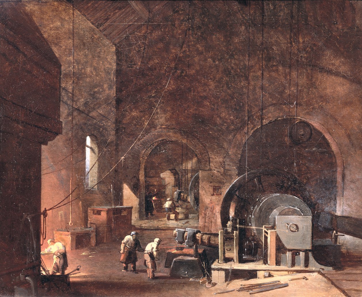Interior de uma siderurgia, c.1850-60 de Godfrey Sykes