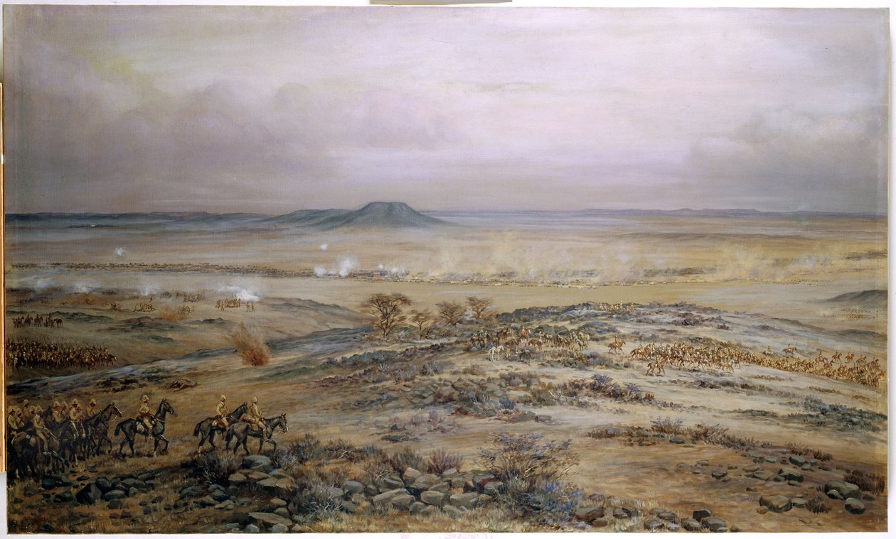 O ataque à força de Cronje em Vedute Drift perto de Paardeberg, 1900 de Godfrey Douglas Giles