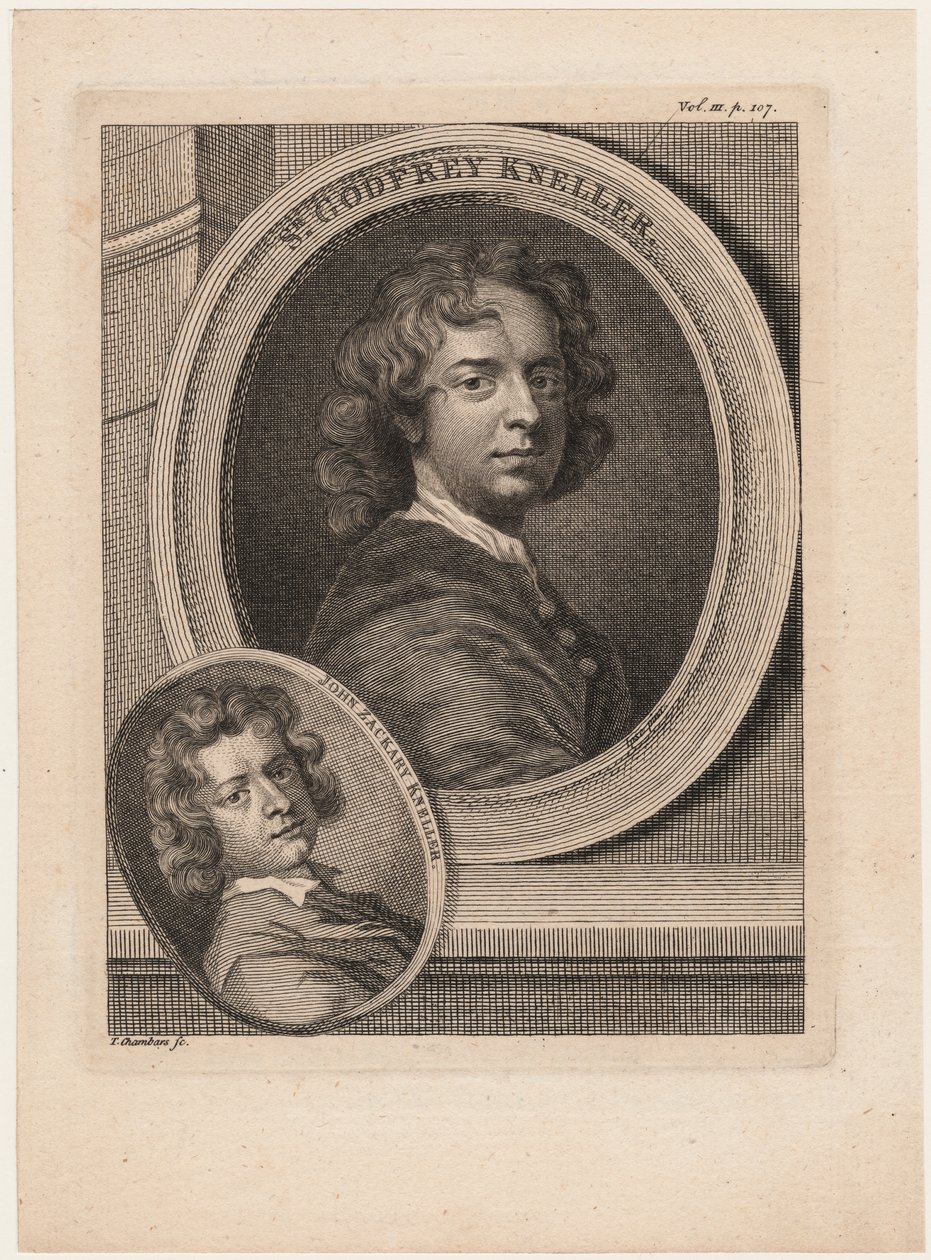 Godfrey Kneller, de &39;Anecdotes of Painting&39; de Horace Walpole, gravado por Thomas Chambars (1724-89), c.1770 de Godfrey Kneller