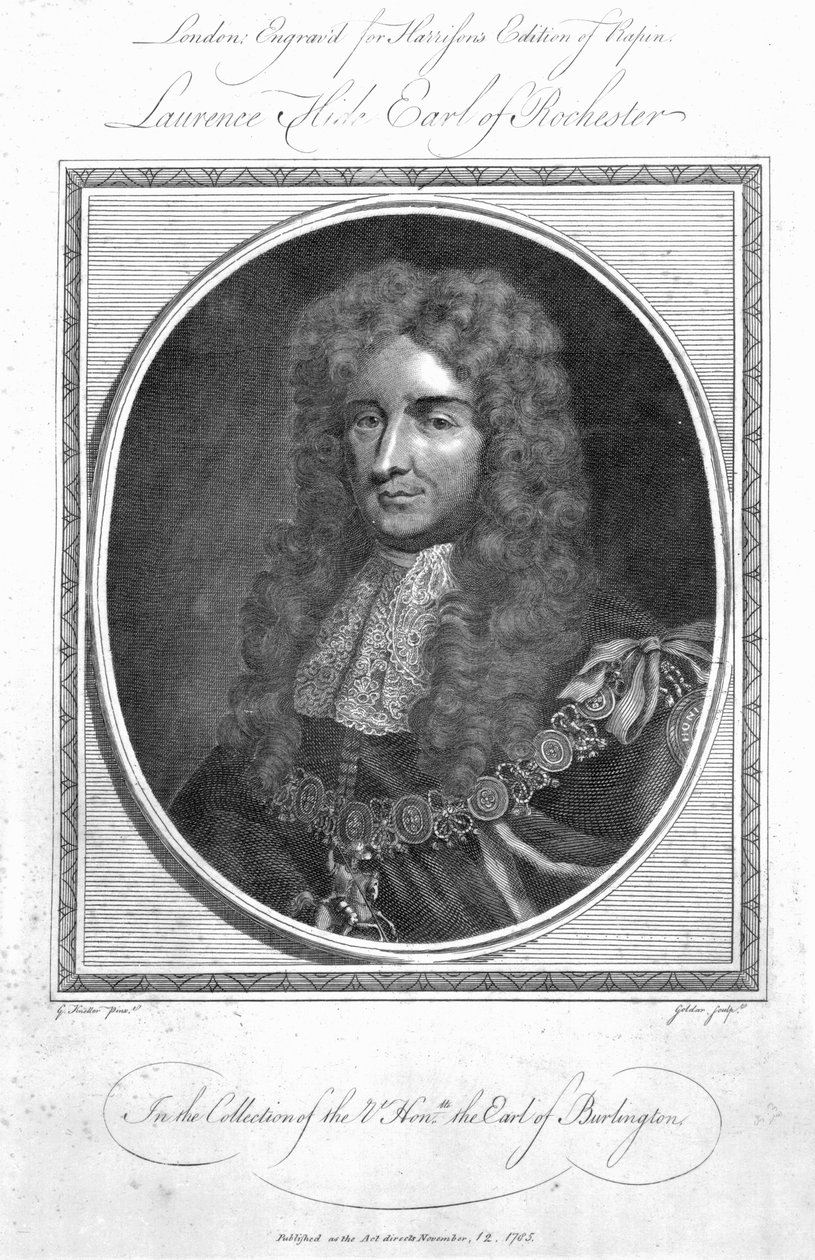 Laurence Hyde, 1º Conde de Rochester, gravado por John Goldar, 1785 de Godfrey Kneller