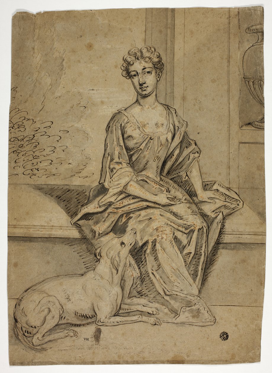 Retrato de uma dama da corte com um mastim de Godfrey Kneller
