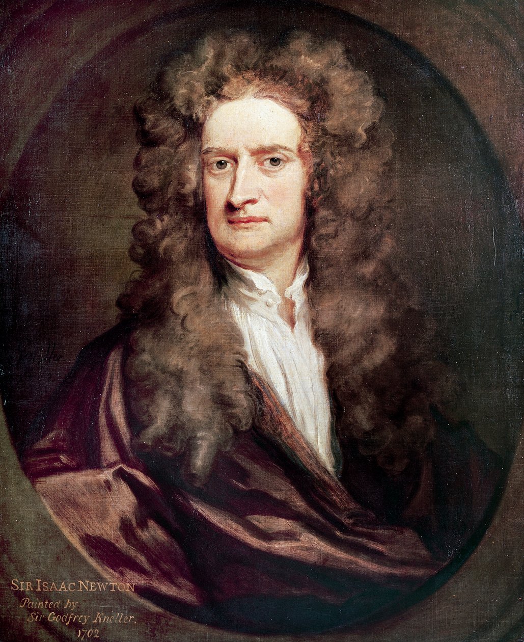 Retrato de Isaac Newton (1642-1727), matemático, físico e astrônomo inglês, Pintura de Godfrey Kneller (1646-1723) de Godfrey Kneller