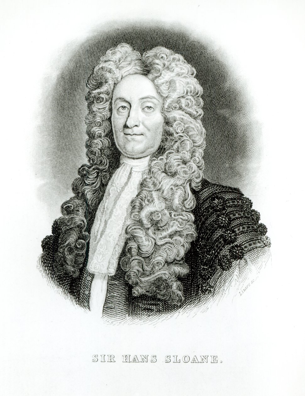Senhor Hans Sloane (1660-1753) gravado por William Home Lizars (1788-1859) para as memórias de Sloane na Biblioteca de Naturalistas de Jardine, c.1833-45 de Godfrey Kneller