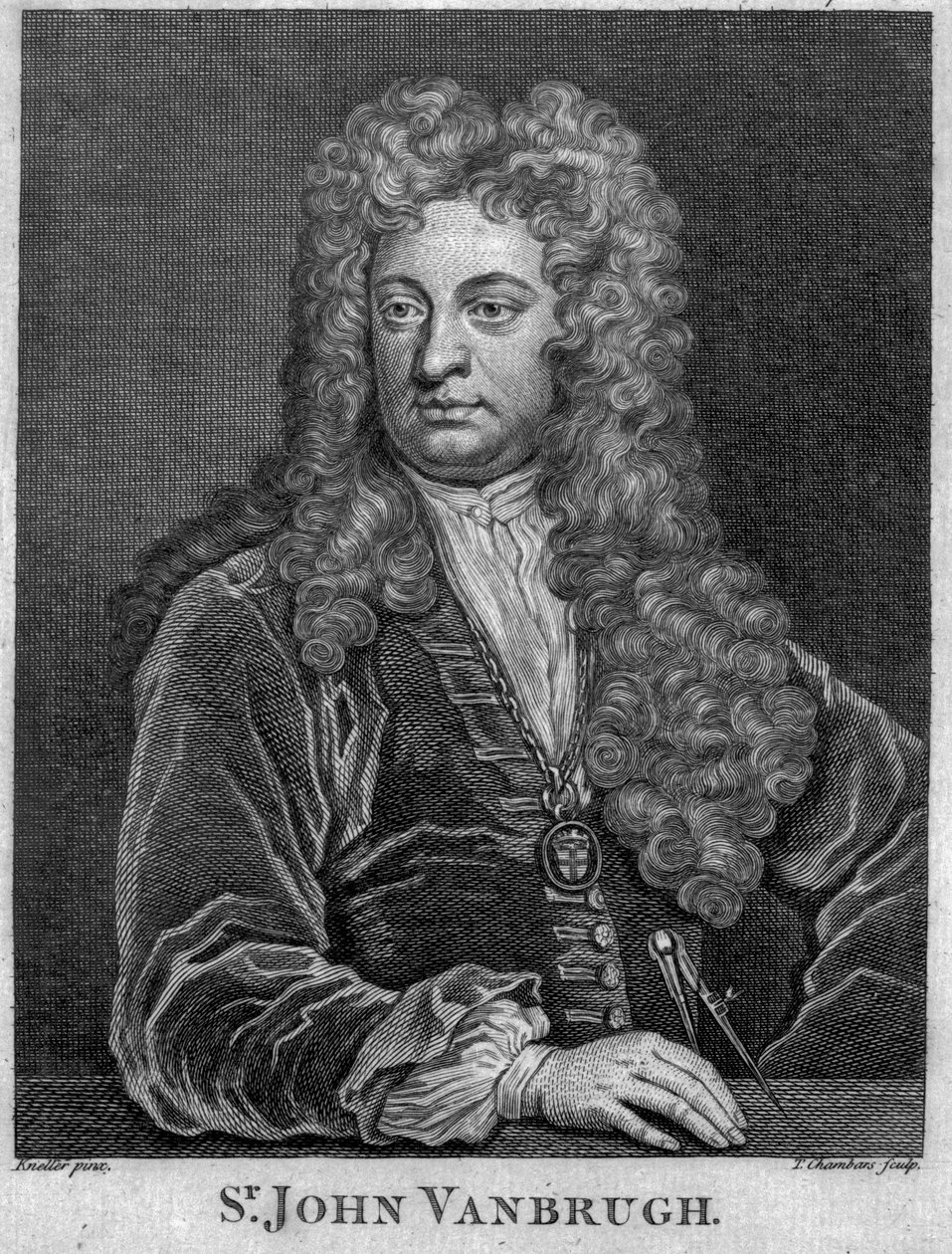 Sir John Vanbrugh, gravado por Thomas Chambars (gravura) de Godfrey Kneller
