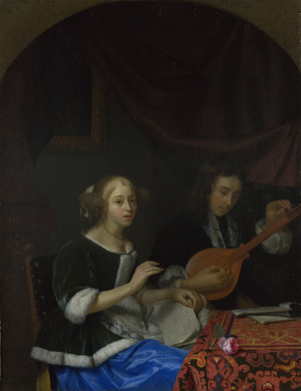 Uma Mulher cantando e um Homem com Cittern, c. 1665-1667 de Godfried Cornelisz Schalcken