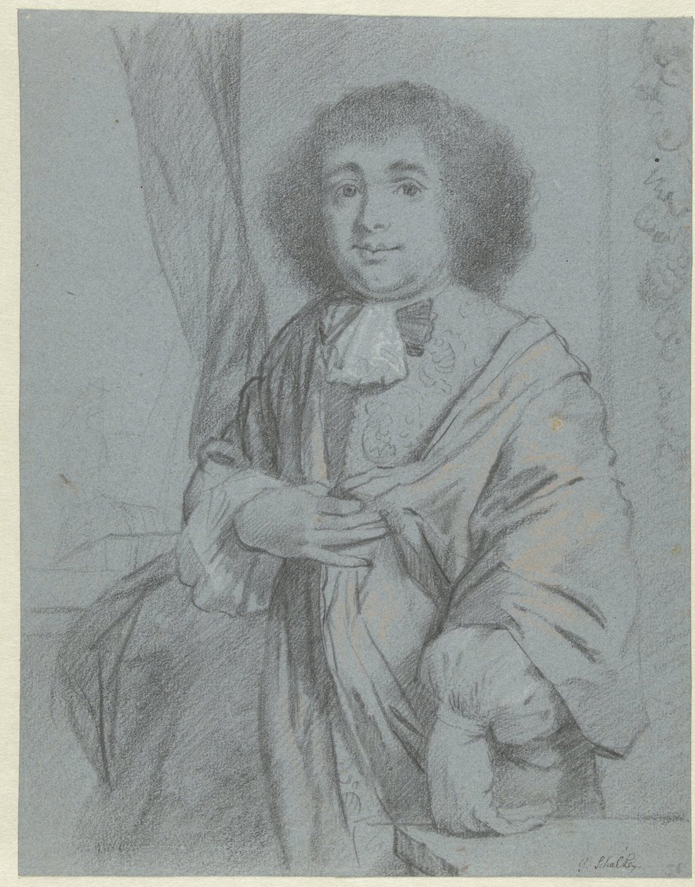 Retrato de um cavalheiro em pé Livro de arte ou álbum de estudos de Caspar Netscher (título da série) de Godfried Schalcken