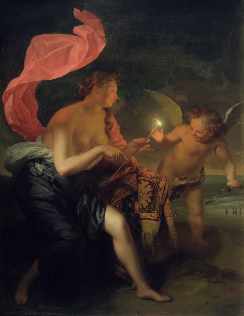 Vênus dando uma flecha ardente para Cupido de Godfried Schalcken