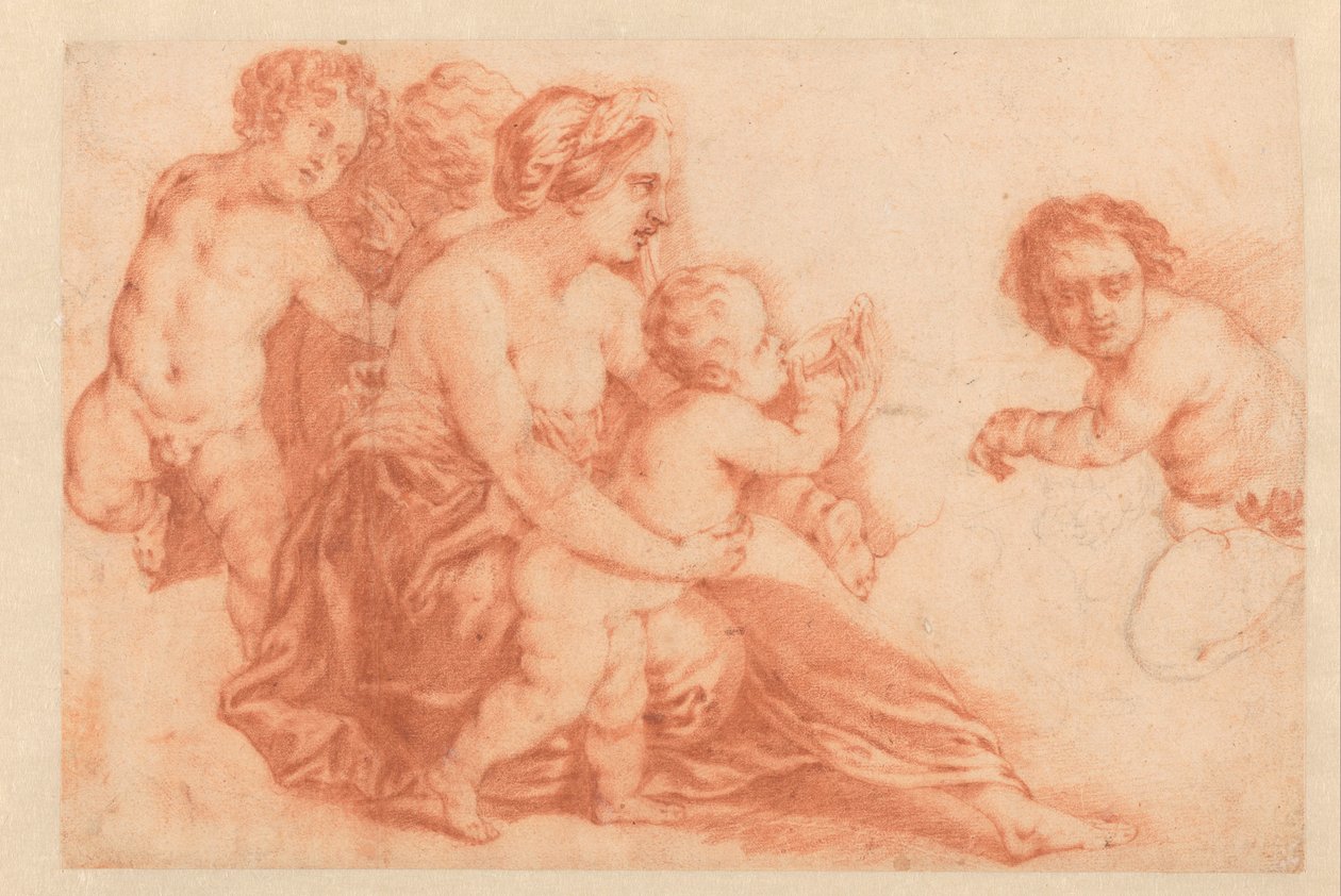 Mulher com vários filhos
Livro de arte ou álbum de estudo de Caspar Netscher (título da série) de Godfried Schalcken