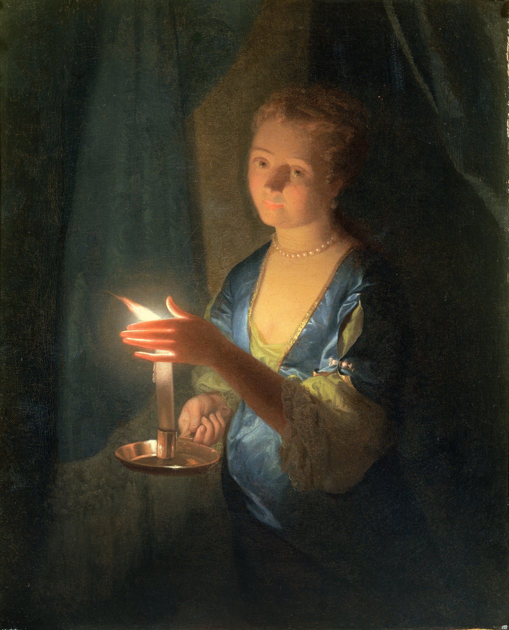 Uma senhora segurando uma vela de Godfried Schalcken