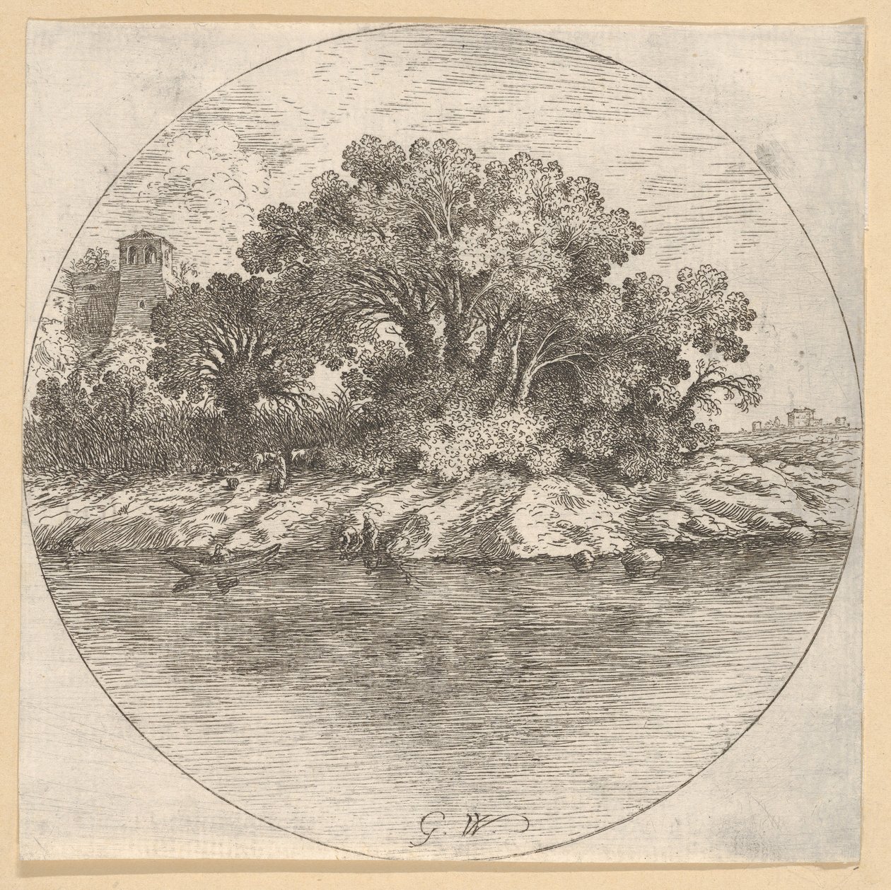 Paisagem com árvores pela água.nd de Goffredo Wals