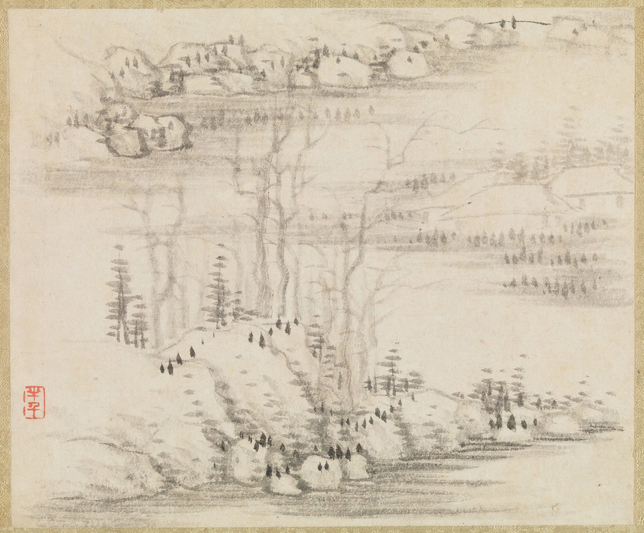 Paisagens e árvores, ca. 1679. de Gong Xian