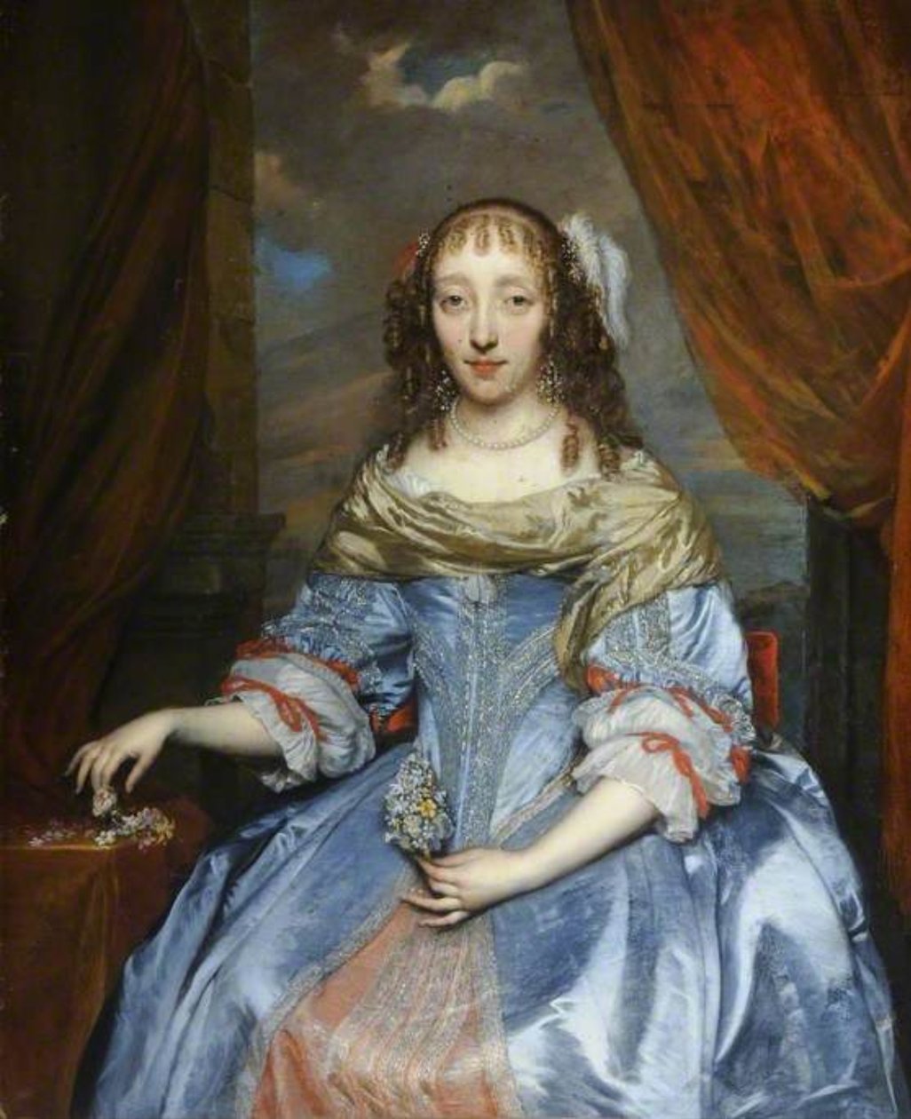 Senhora com um vestido de cetim azul de Gonzales Coques