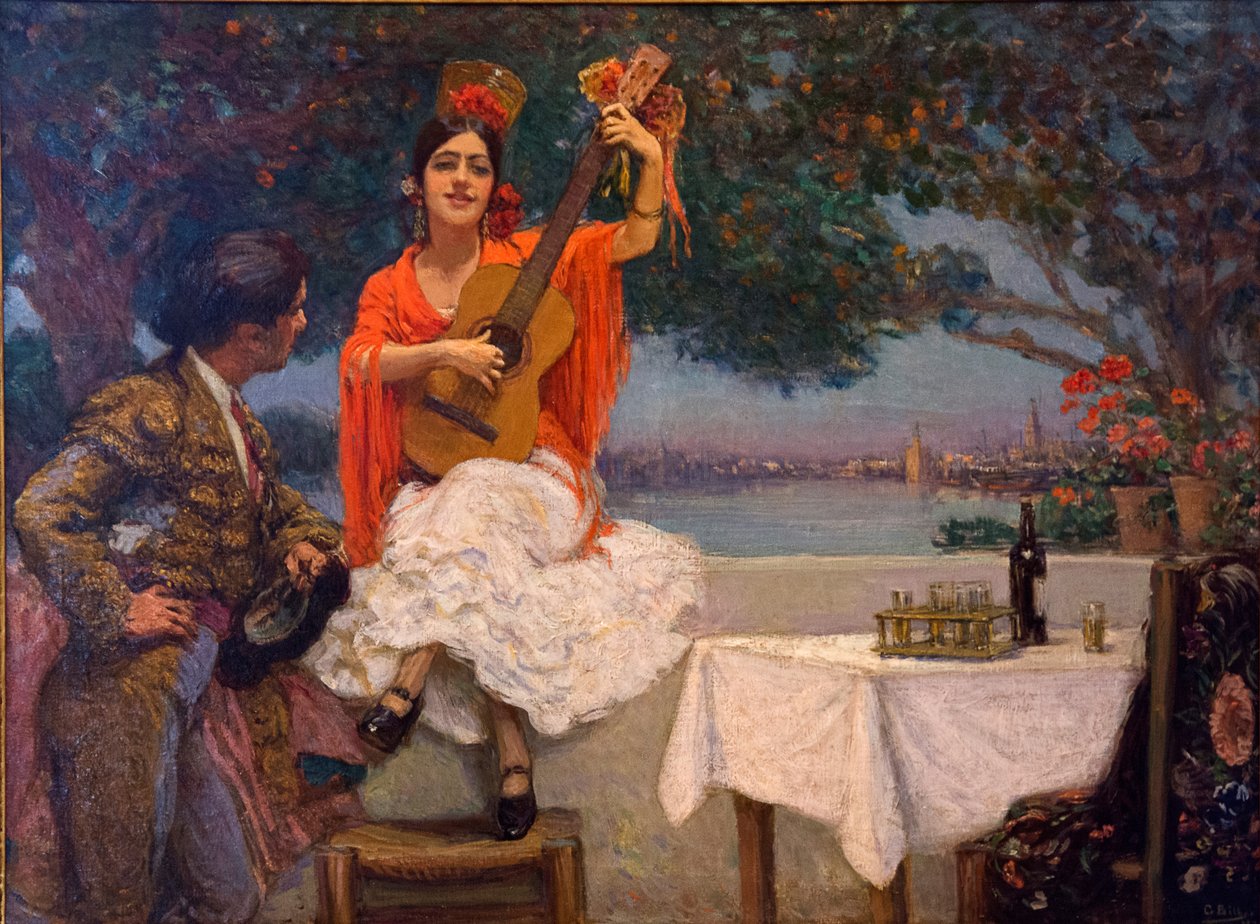 Pintura de cigano e toureiro com o Guadalquivir no fundo de Gonzalo Bilbao de Gonzalo Bilbao