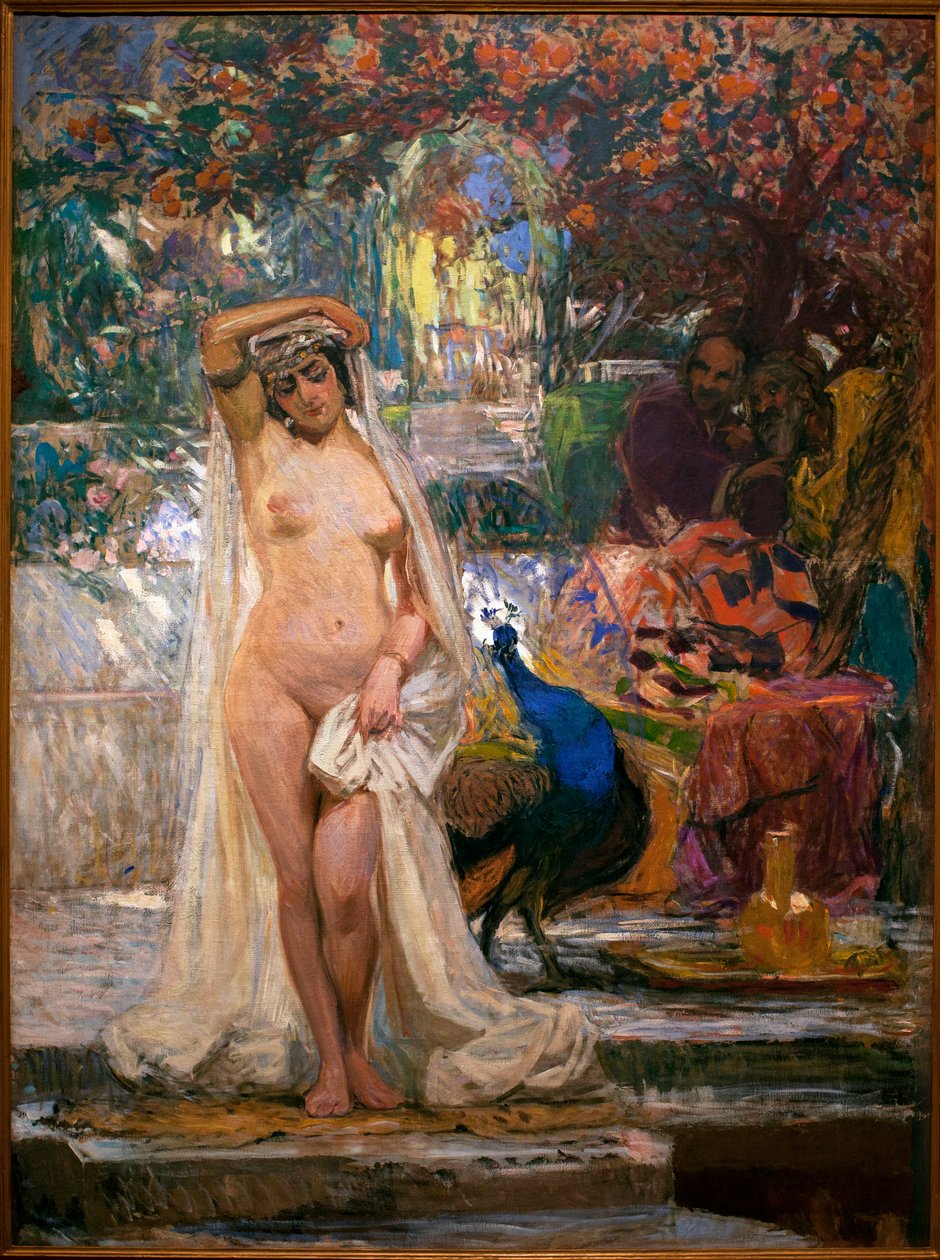 The Chaste Suzanne - Pintura de Gonzalo Bilbao Martinez (1860-1938), Oil On Canvas, circa 1914 - Museu de Belas Artes de Sevilha, Espanha de Gonzalo Bilbao Martinez