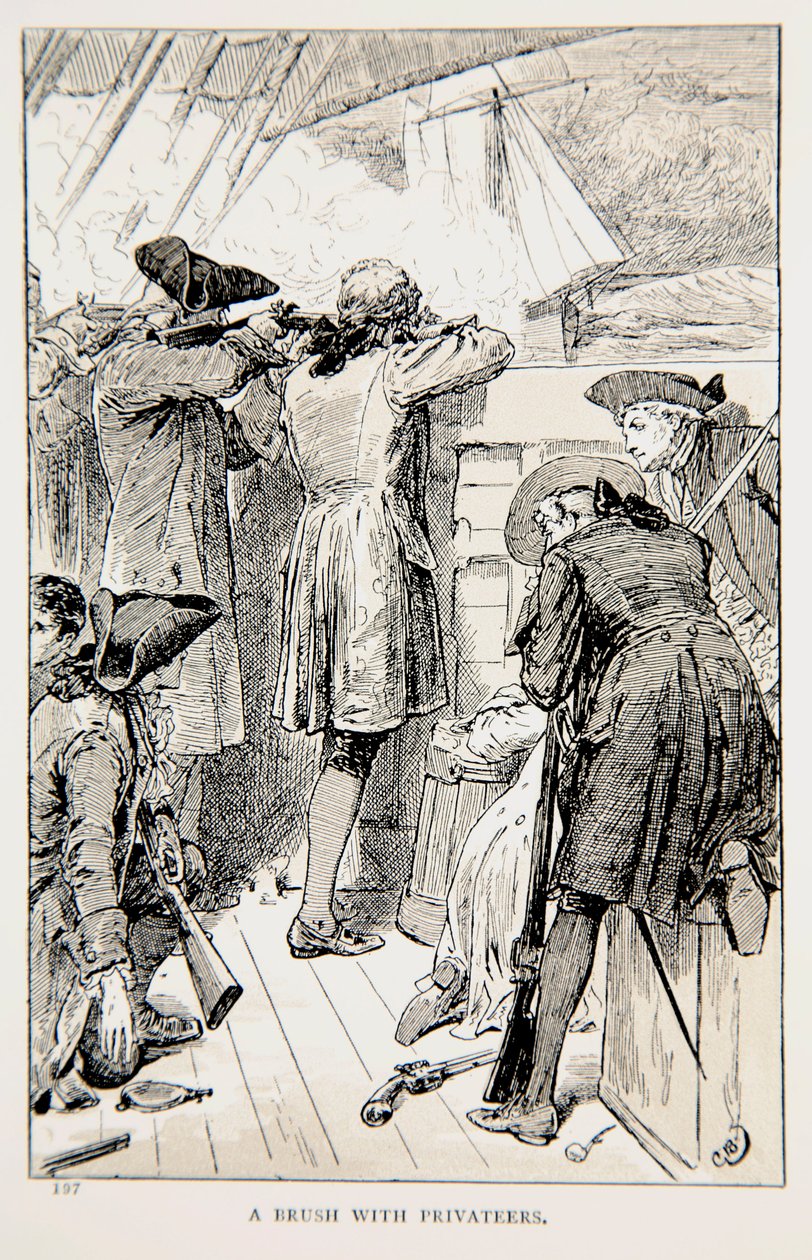Uma escova com Privateers, uma ilustração de "Com Clive na Índia, ou o início de um Império" por GA Henty, pub. Londres, 1884 de Gordon Frederick Browne