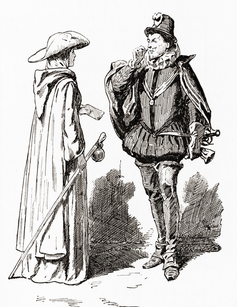 Uma cena de William Shakespeares tocar Alls Bem, Que Termina Bem, Ato V, Cena 1, Helena: Que lhe agrade dar esta pobre petição ao rei, de The Works of William Shakespeare, publishe de Gordon Frederick Browne